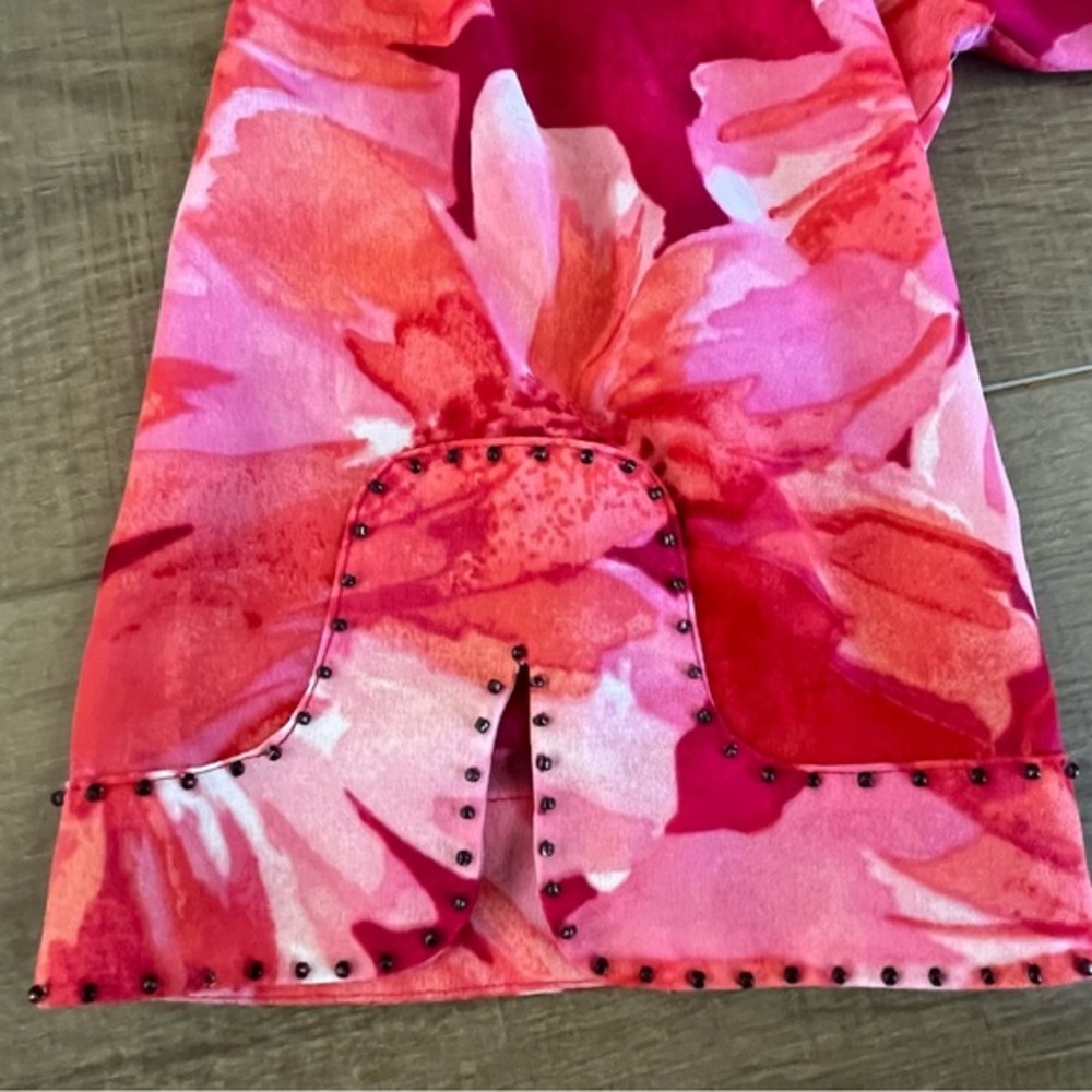 Maggie Barnes 1X Floral Sheer Pink V Neck Beaded Top Fairy Whimsical Tunic‎ Work - Picture 9 of 12